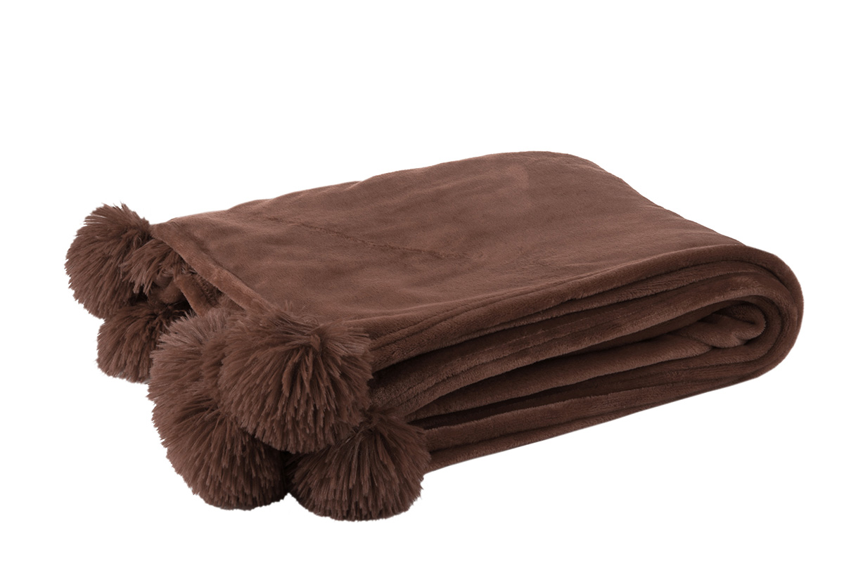 Plaid-pompon-77494-polyester-marron-Jolipa