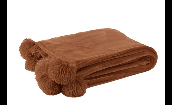 Plaid-pompon-88500-polyester-rouille-Jolipa