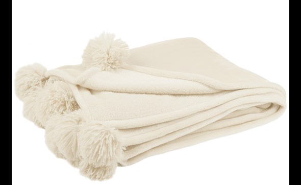 Plaid-pompon-88502-polyester--beige-clair-Jolipa