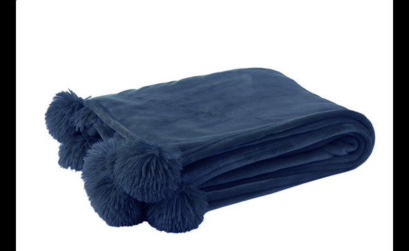 Plaid-pompon-88505-polyester-bleu-Jolipa