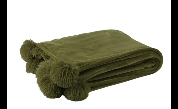 Plaid-pompon-88508-polyester-kaki-Jolipa