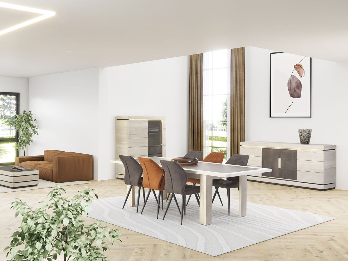 Salle-a-manger-Birger-buffet-4-portes-vitrine-table-extensible-bridge-melamine-halifax-creme-Comodi-Living