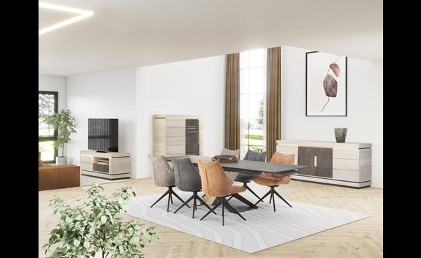 Salle-a-manger-Birger-buffet-4-portes-vitrine-table-extensible-rocco-melamine-halifax-creme-Comodi-Living