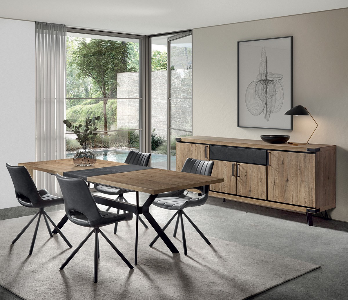 Salle à manger Neto avec buffet 220cm/sans vitrine Meubles Crack