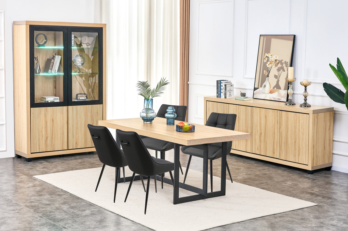 Salle-a-manger-Nice-melamine-chene-wellington+noir-Alcos