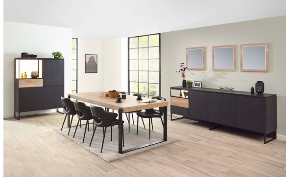 Salle-a-manger-Portofino-decor-noir-vieux-chene-K616-buffet-242cm-bar-121cm-table-225cm-miroir-chaises-flower-Evan