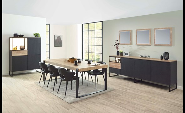 Salle-a-manger-Portofino-decor-noir-vieux-chene-K699-buffet-242cm-bar-121cm-table-225cm-miroir-chaises-flower-Evan