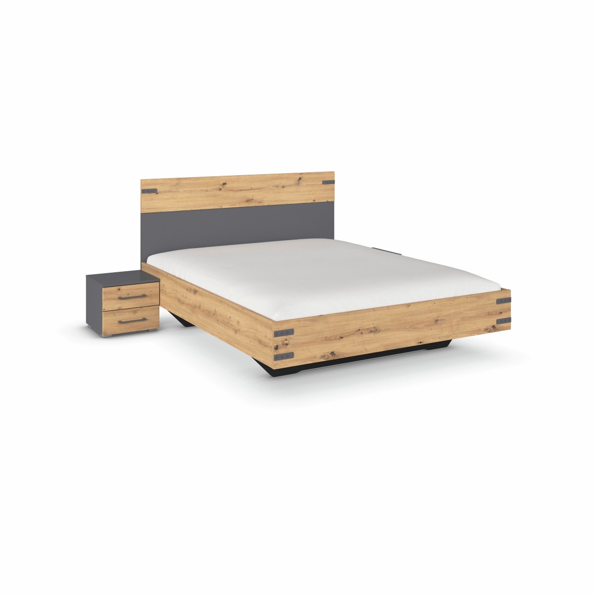 Set lit chevet 2 tiroirs-160x200-Nevada-0N61-AC176-chene artisan-gris metallique-01-Rauch