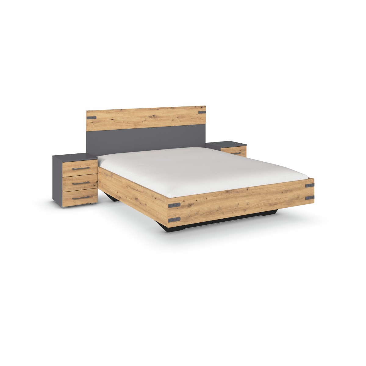 Set lit chevet 3 tiroirs-160x200-Nevada-0N63-AC176-chene artisan-gris metallique-01-Rauch