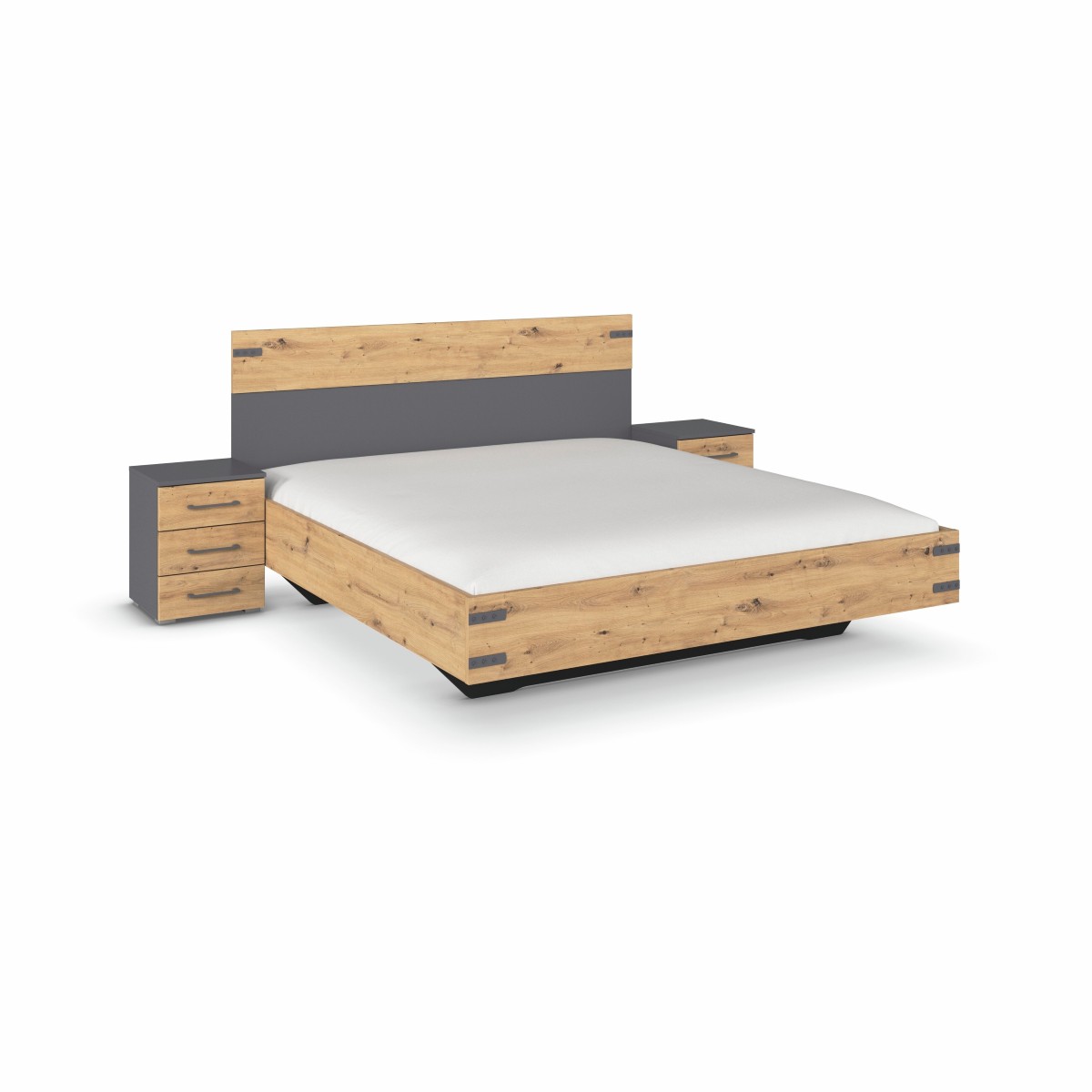 Set lit chevet 3 tiroirs-180x200-Nevada-0N64-AC176-chene artisan-gris metallique-01-Rauch