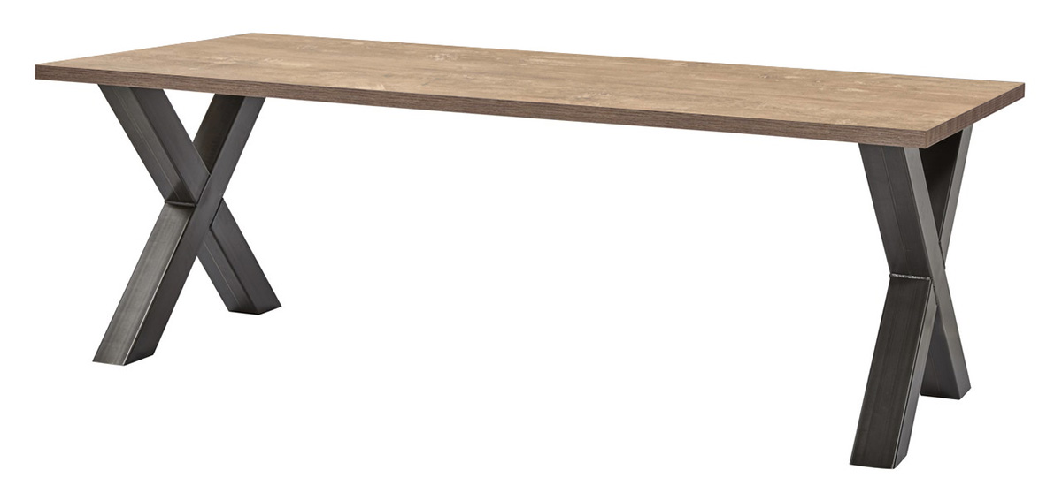Table-T19XM38-decor-orange-teak-K660-pied-X-metal-noir-K029-Meubar
