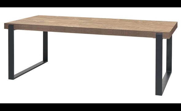 Table-T23UM80-decor-bois-orange-teck-pieds-metal-blanc-K028-K660-226cm-Meubar