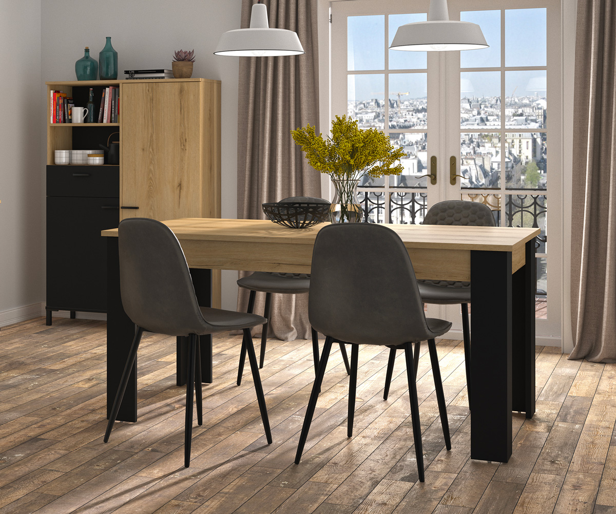 Table-extensible-Trust-4-pieds-decor-bois-brun-noir-chene-helvezia-160-200cm-Gautier