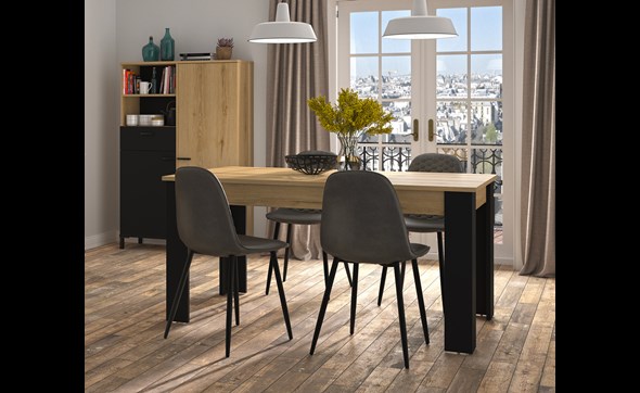 Table-extensible-Trust-4-pieds-decor-bois-brun-noir-chene-helvezia-160-200cm-Gautier