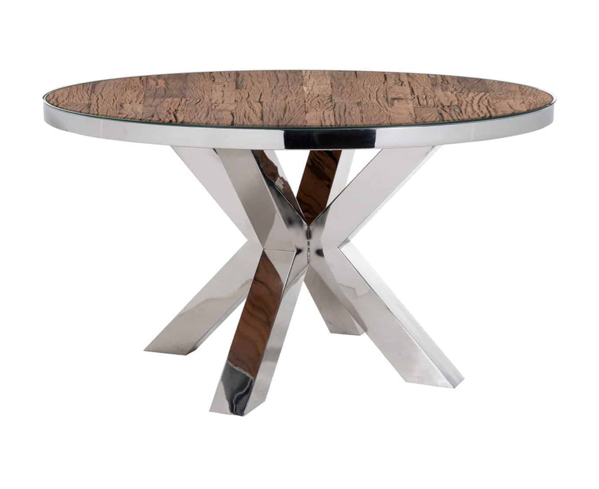 Table bois brut pieds acier chromé KENSINGTON