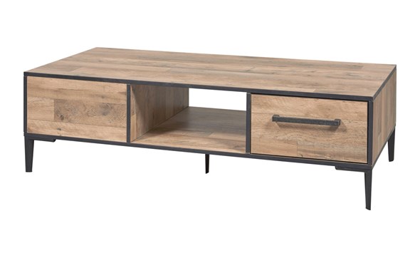 Table-salon-2-tiroirs-1-niche-Perugia-decor-brun-clair-noir-mat-K632-T13-141cm-Evan