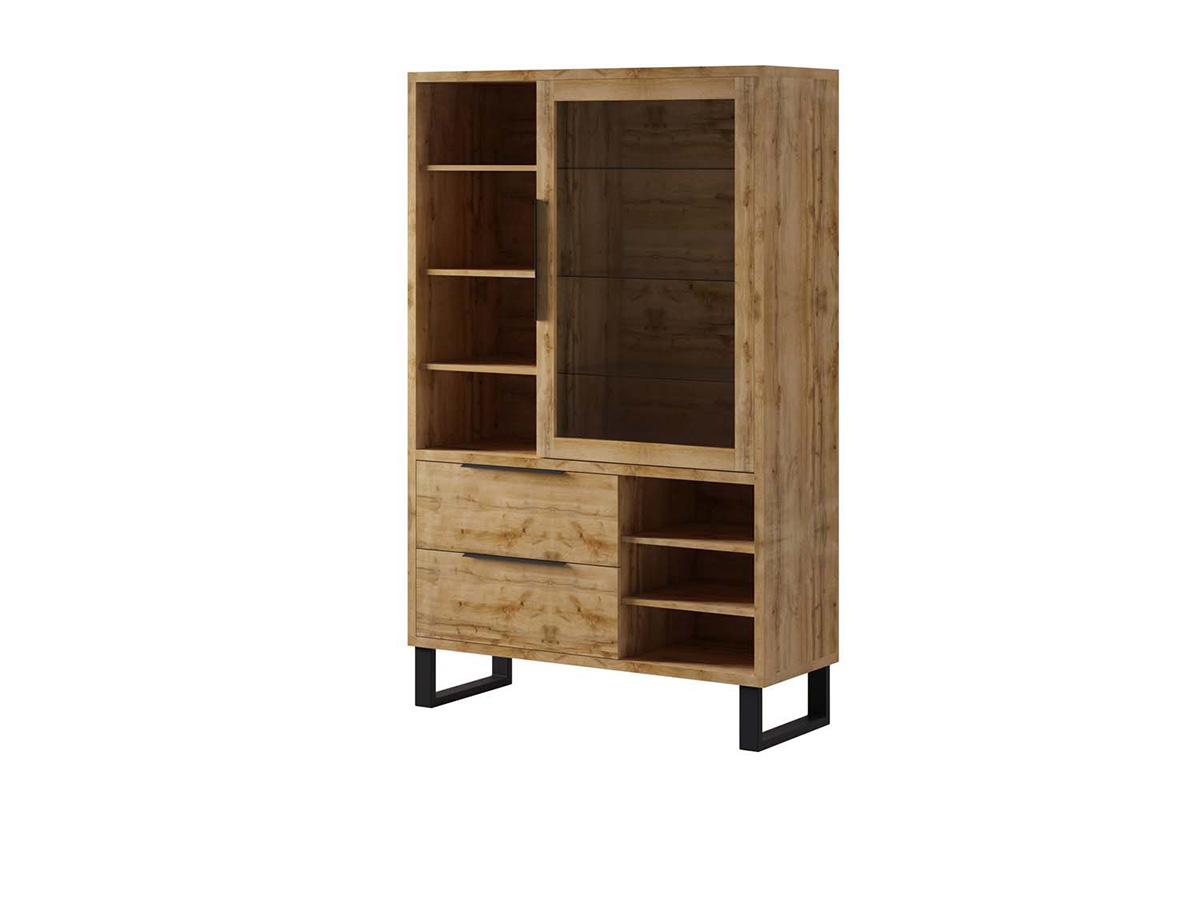Vitrine-1-porte-2-tiroirs-Halle-13-decor-chene-wotan-120cm-Helvetia
