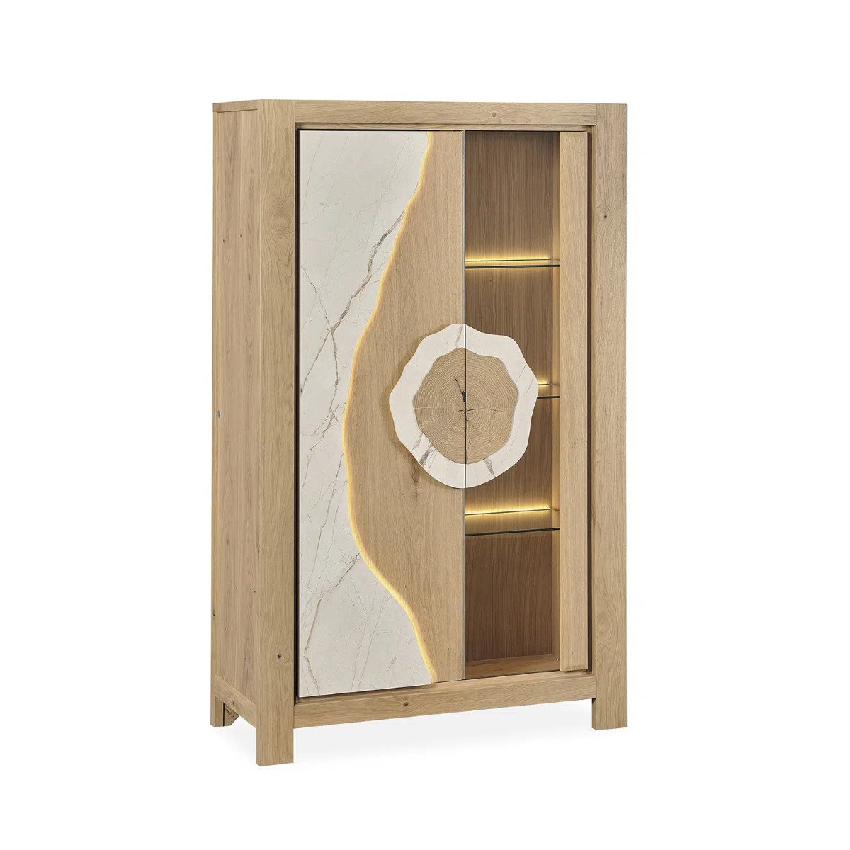 Vitrine-2 portes-Minerale-211500-chene brosse-ceramique beige-01-Girardeau