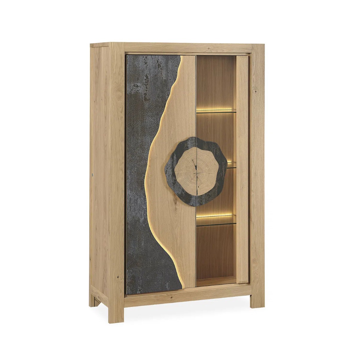 Vitrine-2 portes-Minerale-211501-chene brosse-ceramique brun-01-Girardeau