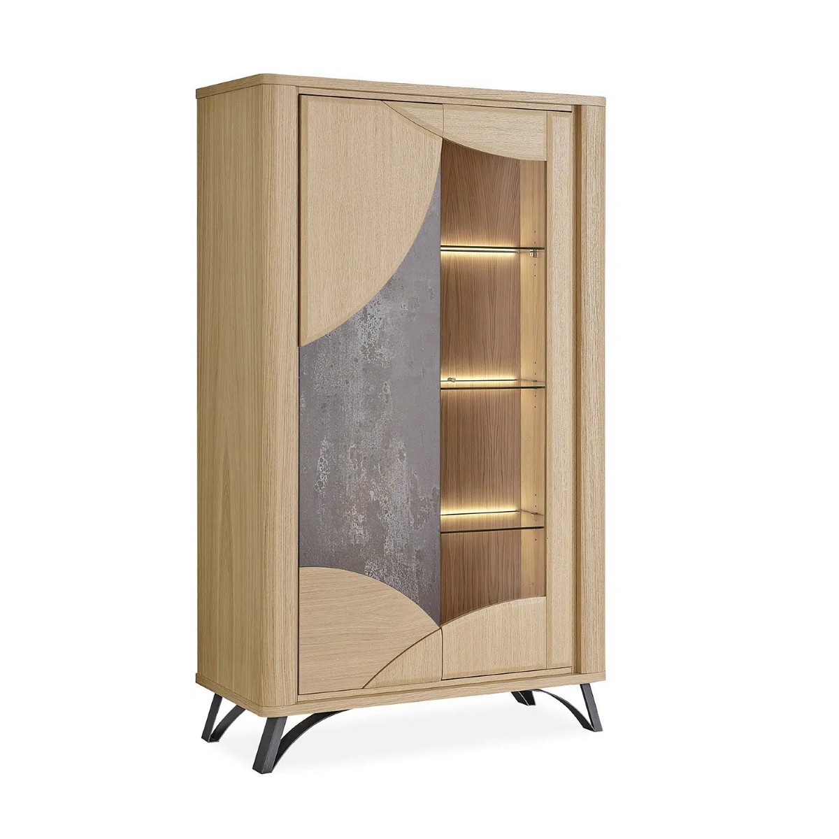 Vitrine-2 portes-Riviera-191501-chene brosse-ceramique brun-01-Girardeau