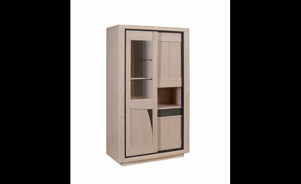 Vitrine-2-portes-pleine-1-porte-vitree-1-niche-Faro-incrustation-ceramique-gris-121500-teinte-naturel-309-Girardeau