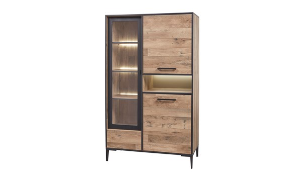 Vitrine-3-portes-1-tiroir-1-niche-Perugia-decor-brun-clair-noir-mat-K632-V1-106cm-Evan