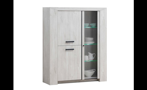 Vitrine-3-portes-Elvis-decor-bois-chene-blanc-133cm-Oosterlynck