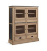 Vitrine-4-portes-2-tiroirs-2-petits-bureaux-Boheme-decor-brun-beige-bois-creme-brule-poncage-grossier-gris-fonce-metal-noir-122cm-AEF