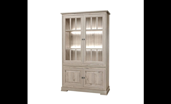 Vitrine-4-portes-Kent-decor-bois-chene-millenium-gris-clair-K540-V6-126cm-Meubar