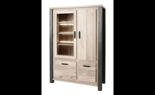 Vitrine-4-portes-Tomba-decor-bois-chene-vieux-imitation-acier-K497-V6-130cm-Meubar