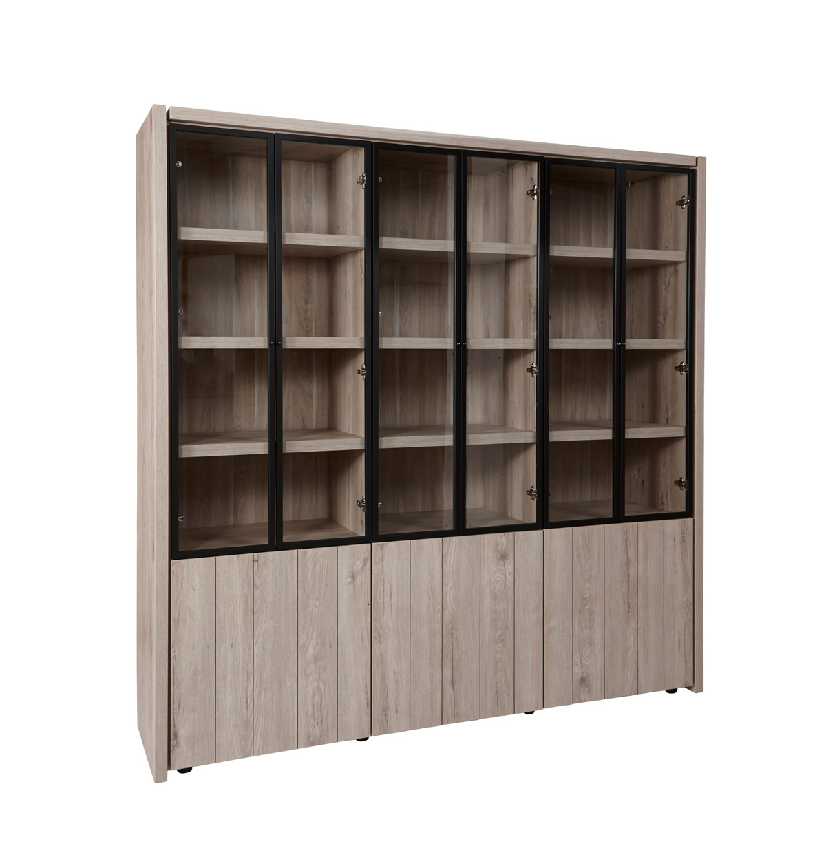 Vitrine-Lucca-W1-chene-millenium-gris-clair-noir-side-Evan