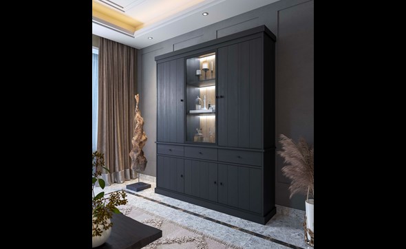 Vitrine-Valencia-melamine-black-oak-181cm-1-porte-vitree-Dullaert