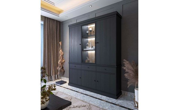 Vitrine-Valencia-melamine-black-oak-181cm-1-porte-vitree-Dullaert