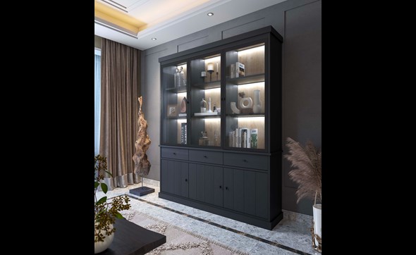 Vitrine-Valencia-melamine-black-oak-181cm-3-portes-vitrees-Dullaert