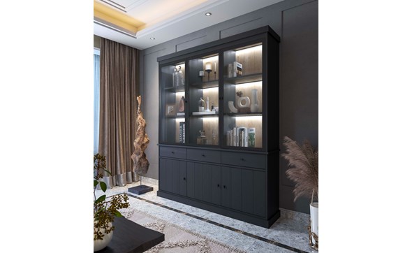 Vitrine-Valencia-melamine-black-oak-181cm-3-portes-vitrees-Dullaert