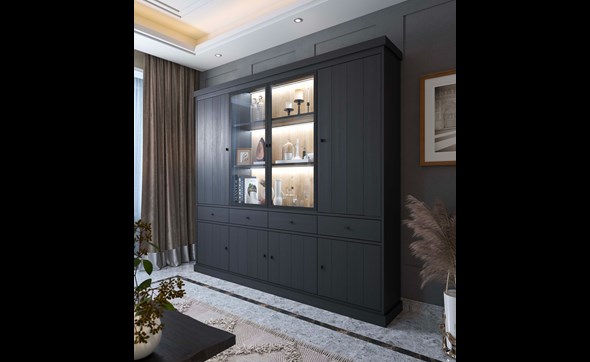 Vitrine-Valencia-melamine-black-oak-239cm-Dullaert