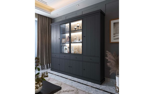 Vitrine-Valencia-melamine-black-oak-239cm-Dullaert
