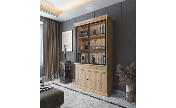 Vitrine-Valencia-melamine-smoked-oak-124cm-sans-led-Dullart