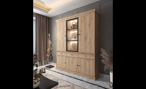 Vitrine-Valencia-melamine-smoked-oak-181cm-1-porte-vitree-Dullaert