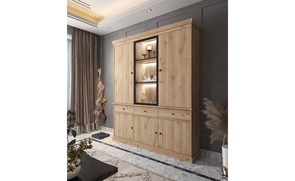 Vitrine-Valencia-melamine-smoked-oak-181cm-1-porte-vitree-Dullaert