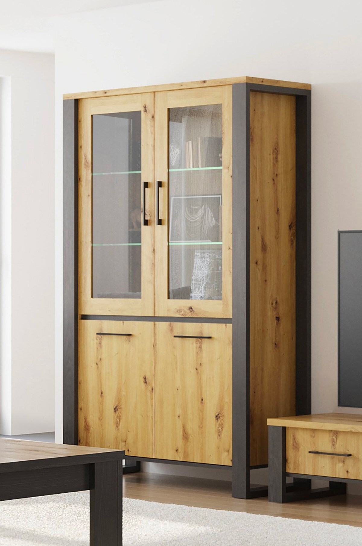 Vitrine-led- Eden-decor-papier-coloris-jesion-portland-dab-artisan-116cm-Divaco