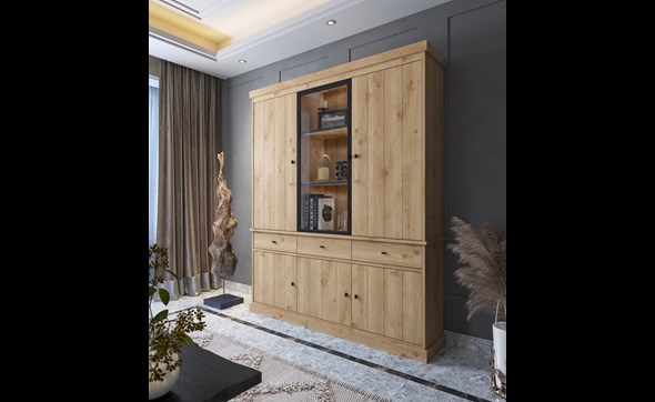Vitrine-sans-eclairage-Valencia-melamine-smoked-oak-181cm-1-porte-vitree-Dullaert