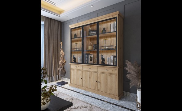 Vitrine-sans-eclairage-Valencia-melamine-smoked-oak-181cm-3-portes-vitrees-Dullaert