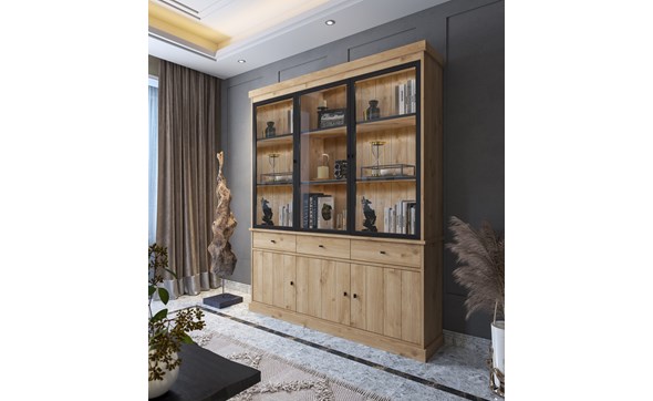 Vitrine-sans-eclairage-Valencia-melamine-smoked-oak-181cm-3-portes-vitrees-Dullaert